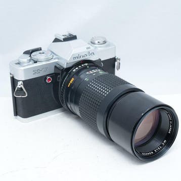 Minolta X-7 + MC Tele Rokkor 200mm F4.5 Analoge camera, Nieuw