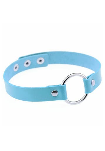Choker Blauw Ring Pu Leer Collar Ketting Halsband Sexy Gag, Kunststof, Verstelbaar, Blauw, Nieuw