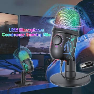 USB Condenser Microfoon met RGB Verlichting - Gaming, Stream, Verzenden, Nieuw