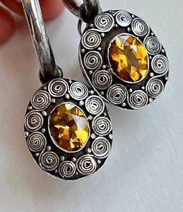 Zonder minimumprijs - Statement oorbellen Zilver Citrien, Sieraden, Tassen en Uiterlijk