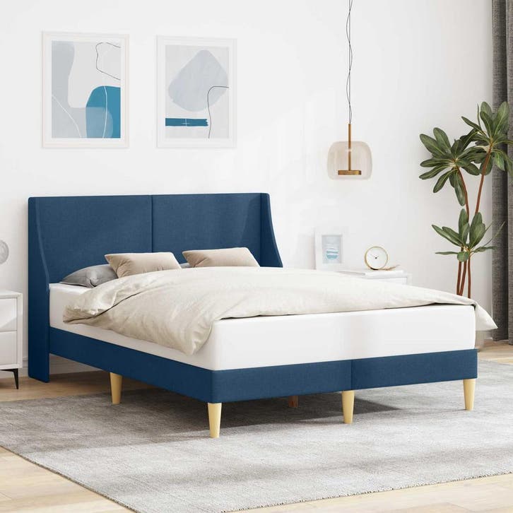 vidaXL Bedframe Effen met hoofdeinde Blauw 120 x 190 cm Stof, Huis en Inrichting, Slaapkamer | Bedden, Blauw, Nieuw, Stof, Verzenden