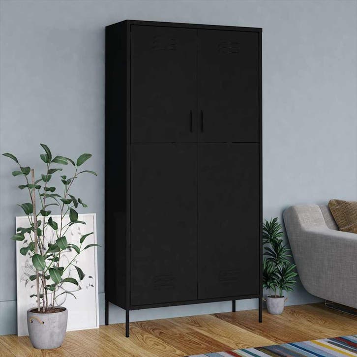vidaXL Kledingkast 90x50x180 cm staal zwart, Huis en Inrichting, Kasten | Kledingkasten, Nieuw, Verzenden