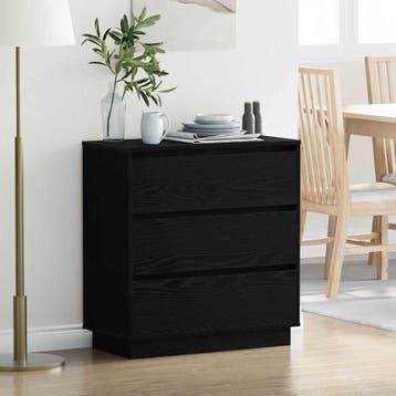 vidaXL Nachtkastje Zwart Eiken 71 x 34,5 x 75 cm Bewerkt, Minder dan 45 cm, Verzenden, Nieuw, 70 cm of meer