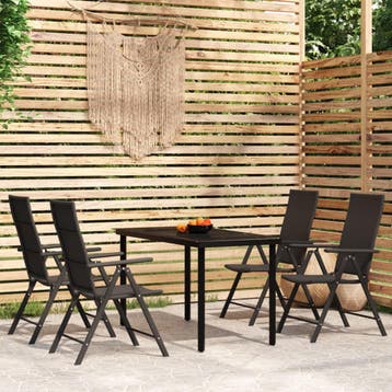 vidaXL 5-delige Tuinset zwart, 4 zitplaatsen, Verzenden, Nieuw, Rvs