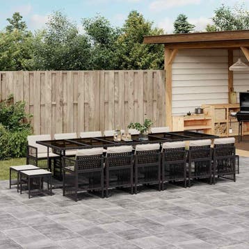 vidaXL 17-delige Tuinset met kussens poly rattan zwart, Verzenden, Nieuw, 6 zitplaatsen, Tuinset