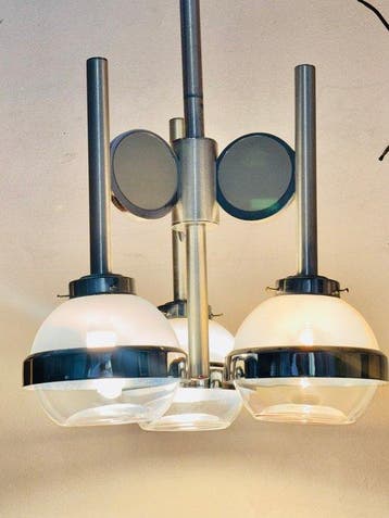 Plafondlamp - Glas, Metaal - Vintage kroonluster