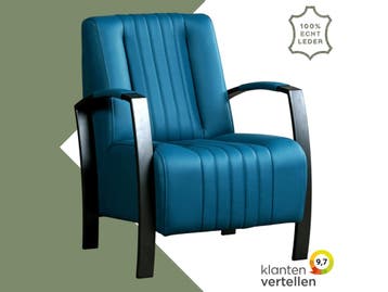 Leren fauteuil Glamour - Hermes Turquoise (blauw), Nieuw, Ophalen of Verzenden, 50 tot 75 cm, Industrieel, Modern, Retro