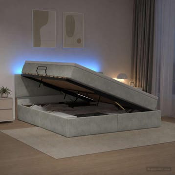 vidaXL LED Opslagbed met Matras Lichtgrijs 180 x 200 cm, Verzenden, Nieuw, Stof