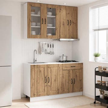 vidaXL Keukenblok KALMAR 4 st Artisanaal eiken Bewerkt hout, Huis en Inrichting, Verzenden, Nieuw, Bruin