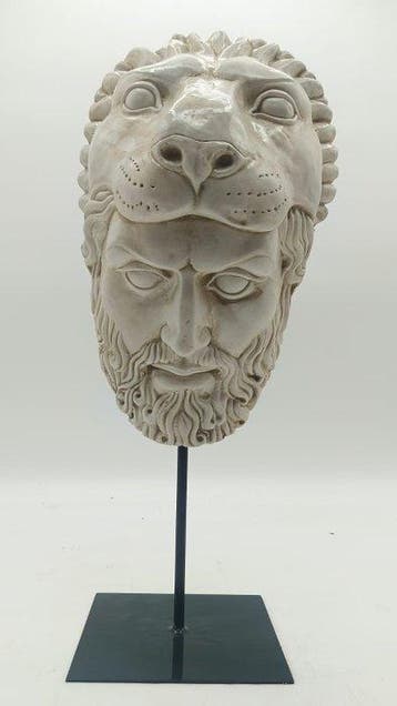 sculptuur, Ercole con il leone nemea - 44 cm - marmerpoeder