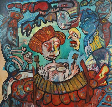Rik van Iersel (1961) - Figuren, Ophalen, Acrylverf, Ingelijst, Overige materialen