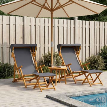 vidaXL Ligstoel 4 pcs 3 Positie massief eucalyptushout Grijs, Verzenden, Nieuw