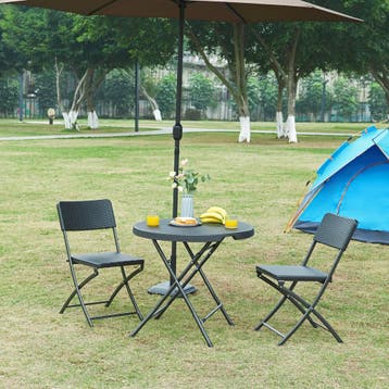 Klaptafel Mark tuintafel Ø80x74 cm rond rotan look zwart [en, Tuin en Terras, Verzenden, Nieuw