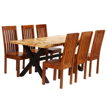 vidaXL Eettafelset massief acacia- en mangohout 7-delig, Verzenden, Nieuw