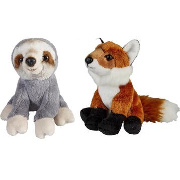 Bosdieren pluche knuffels - vos en luiaard - 15 cm, Verzenden, Nieuw