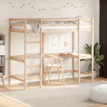 vidaXL Hoogslaper met bureau massief grenenhout 90x200 cm, 90 cm, Eenpersoons, Bruin, Verzenden