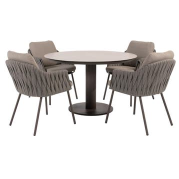 Sarah Cannes dining tuinset 120xH75 cm rond 5 delig, Ophalen of Verzenden, Nieuw
