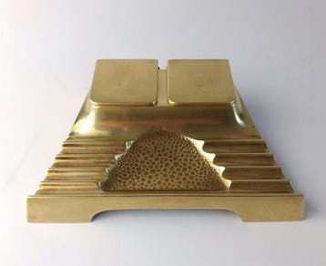 Inktpot - German Double Inkwell Desk Stand - Messing