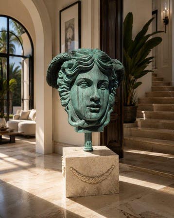 sculptuur, XXL Bronze Medusa on Marble - 100 cm - Marmer,