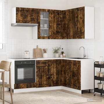 vidaXL Keukenblok LUCCA 8 st Gerookt eiken Bewerkt hout, Verzenden, Nieuw, Bruin