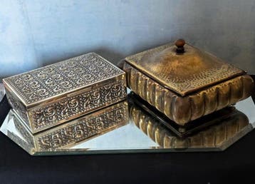 Doos - Koper, Verzilverd, Hout, Antiek en Kunst, Curiosa en Brocante