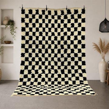 Wit en zwart Beni Ouarain tapijt - Berberambacht uit Marokko, Nieuw