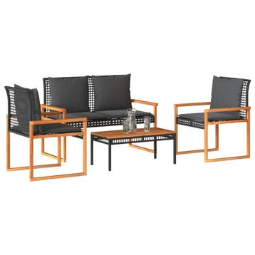 vidaXL 4-delige Loungeset met kussens poly rattan zwart, Verzenden, Nieuw, Loungeset