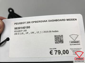 Peugeot 208 2019+ Opbergvak Dashboard Midden 9830140180, Ophalen, Gebruikt, Peugeot