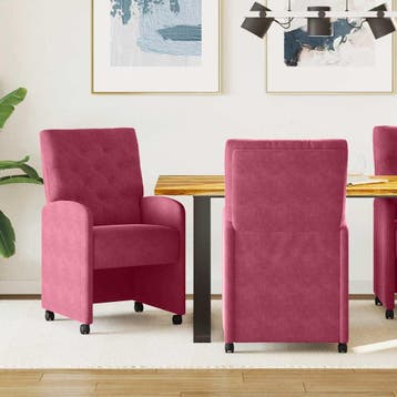 vidaXL Eetkamerstoelen met Wieltjes 2 pcs Wijnrood 58 x 67 x, Huis en Inrichting, Stoelen, Verzenden, Nieuw, Rood