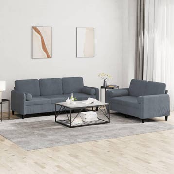 vidaXL 2-delige Loungeset met kussens fluweel donkergrijs, Verzenden, Nieuw, Vierpersoons of meer, Stof
