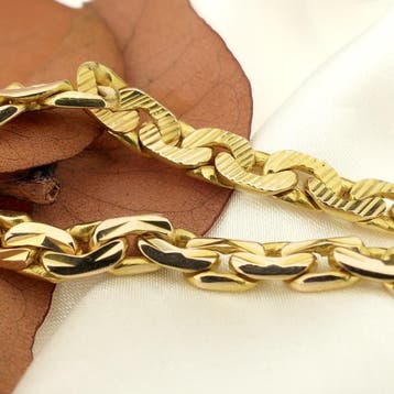 Bicolor gouden fantasie/gourmet schakelarmband, Ophalen of Verzenden, Gebruikt, Goud, Goud
