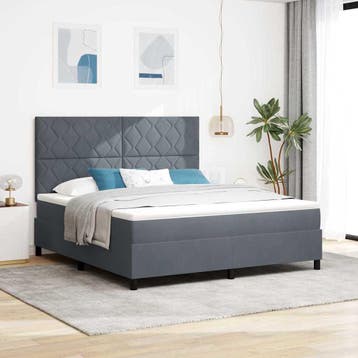 vidaXL Boxspringbed met hoofdeinde Donkergrijs 180 x 200 cm, Verzenden, Nieuw, Grijs, Stof