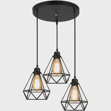 Industriële Hanglamp Zwart - Diamant Kooi Design - 3-Lichts, Verzenden, Nieuw