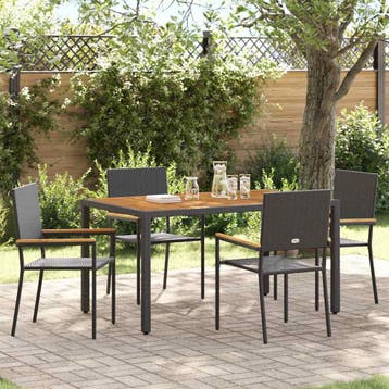 vidaXL Tuinstapelstoelen 4 st Zwart en Bruin, Verzenden, Nieuw, Rotan