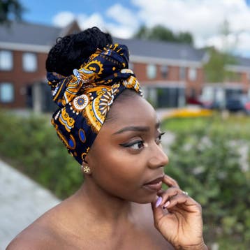 Afrikaanse Marineblauw Geel Paisley hoofddoek - headwrap, Ophalen of Verzenden, Nieuw