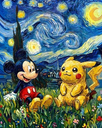 AT9 - Pikachu x Mickey: Starry Meeting - Canvas 50x40cm -, Nieuw