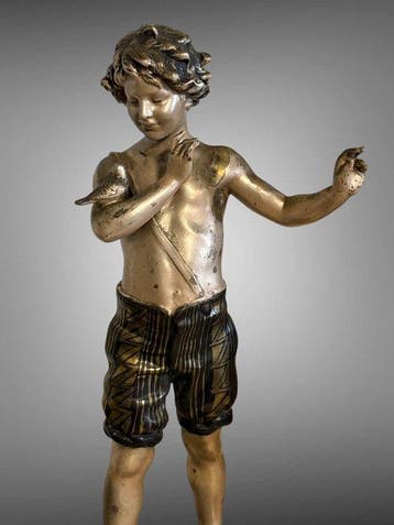 sculptuur, Jongen art deco - 41 cm - Legering, Marmer, Antiek en Kunst, Antiek | Keramiek en Aardewerk