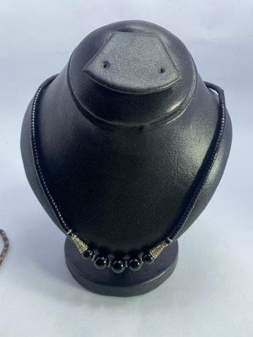 Zwarte agaat halsketting Gepolijste - Hoogte: 15 mm -