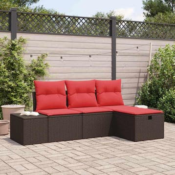vidaXL Tuin Sofa Set 4 st poly rattan, Verzenden, Nieuw, Rotan, 4 zitplaatsen