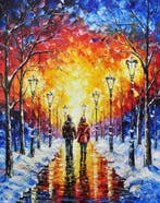 Olga Nowak (1956) - Winter sunset, Antiek en Kunst