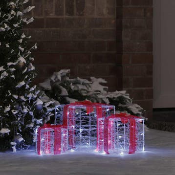 vidaXL Cadeau Doos 3 st 60 LEDs Koudwit 20 x 20 x 20 cm, Diversen, Kerst, Verzenden, Nieuw