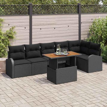 vidaXL Tuin Sofa Set 7 st Zwart, Tuin en Terras, Verzenden, Nieuw, Rotan, 7 zitplaatsen