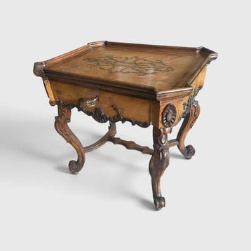Bijzettafel - Zeldzame salontafel van burlhout met inlegwerk