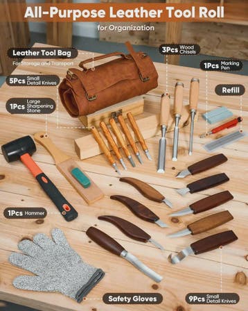 Compleet Houtsnijgereedschap Set (25 Delig) - Ideaal voor Be, Verzenden
