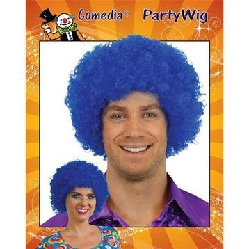 Afro pruik mini blauw, Verzenden, Nieuw, Feestartikel