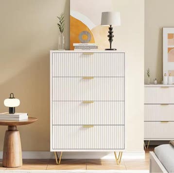 Moderne witte ladekast – 4 lades met metalen poten en grepen, Huis en Inrichting, Kasten | Overige, Verzenden, Nieuw