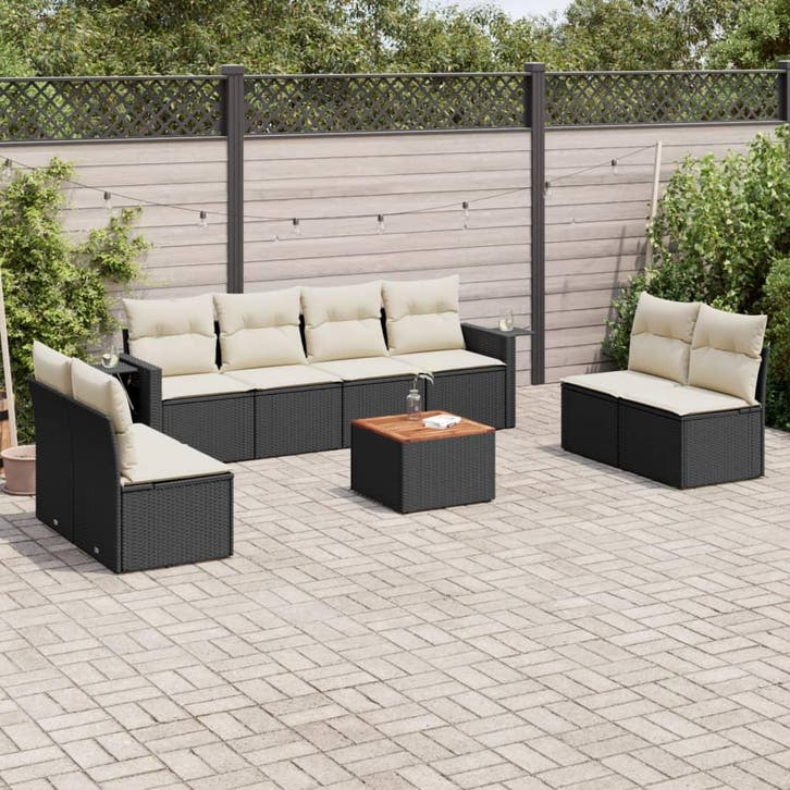 vidaXL 9-delige Loungeset met kussens poly rattan zwart, Tuin en Terras, Tuinsets en Loungesets, Loungeset, Nieuw, Verzenden