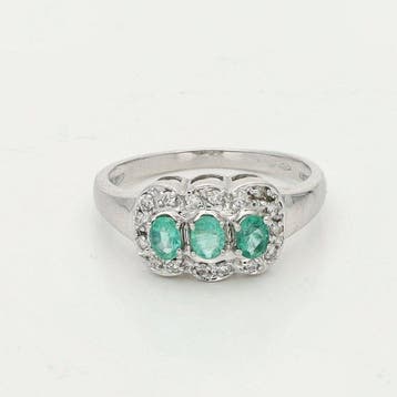 Ring - 18 karaat Witgoud Smaragd - Diamant, Nieuw
