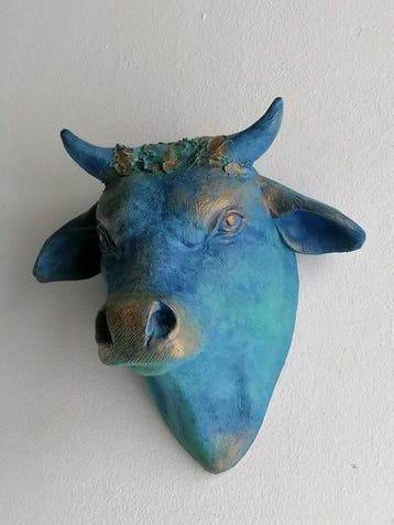 Vanessa Bonino - sculptuur, Bull - bronze effect - 21 cm -