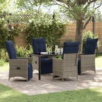 vidaXL Tafel en stoelen set met kussen 5 pcs Grijs PE Rattan, Verzenden, Nieuw